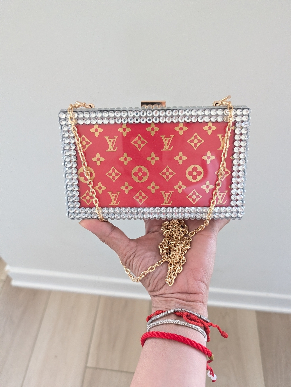 Monogram Crystal-Trim Box Clutch with Clear Chain - Picture 7 of 14
